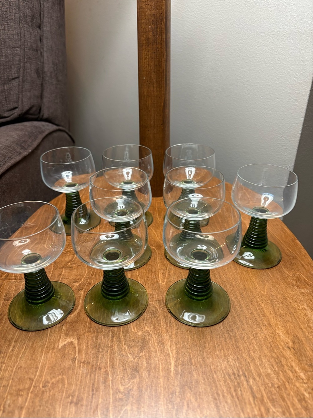 Green Stemmed Goblet Glasses - Set of 9 - Picture 3 of 3
